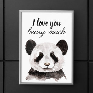 Poster Moderno Eu Amo Você Beber Um Panda Muito Preto E 