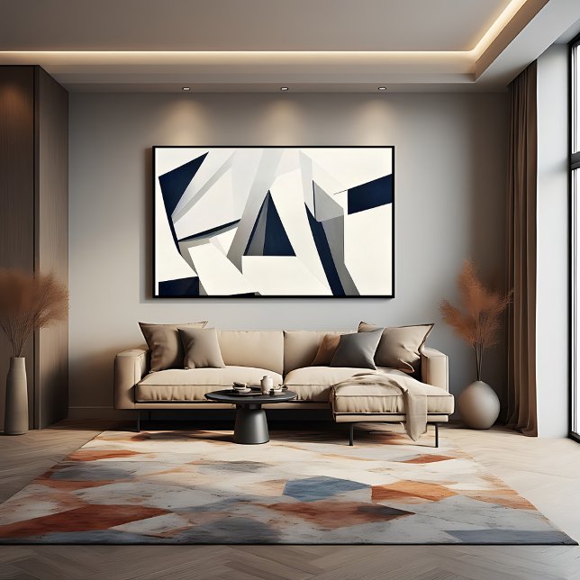Poster Moderno Geométrico Abstrato Azul Marinho e Branco (Criador carregado)