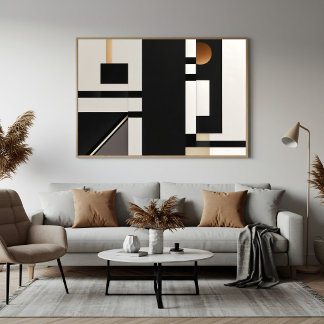 Poster Moderno Geométrico Abstrato Preto e Dourado
