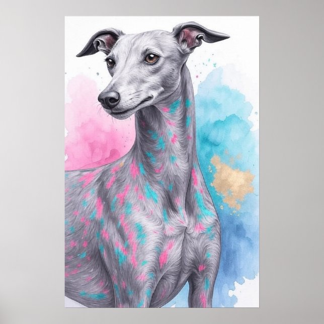 Poster Moderno Greyhound em Abstrato Watercolor Personali (Frente)