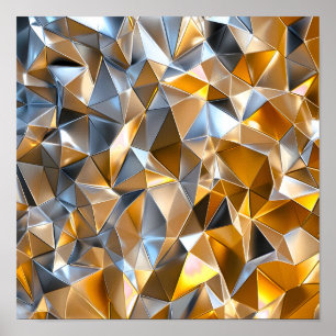 Poster Moderno Metálico Abstrato Geométrico Dourado Prata