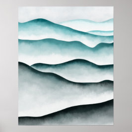 Poster Moderno Minimalista Verde Montanhas Abstratas