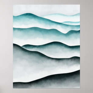 Poster Moderno Minimalista Verde Montanhas Abstratas