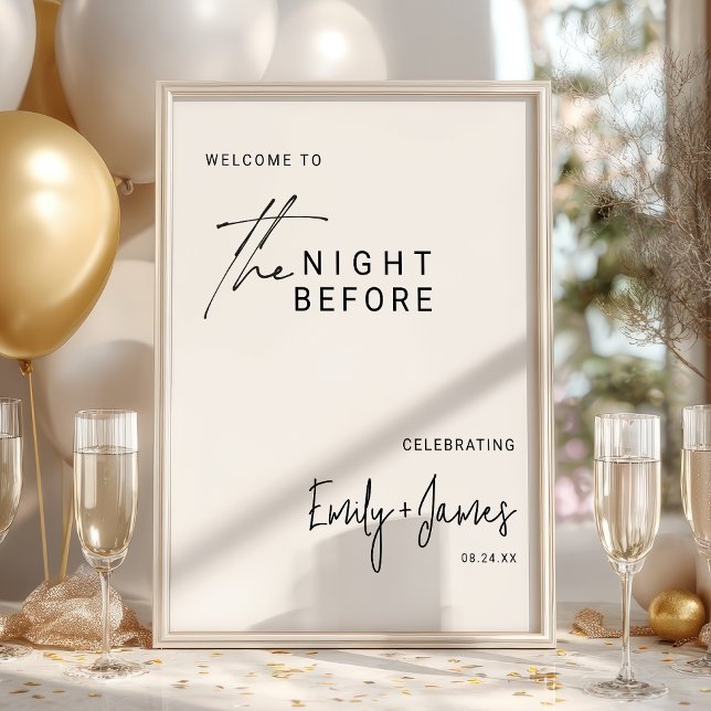 Poster Moderno na noite antes do janta de ensaio seja bem (Modern the night before rehearsal dinner welcome poster)