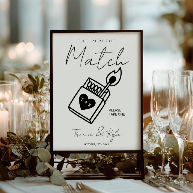 Poster Moderno O Favor Mínimo De Casamento De Correspondê (Modern The Perfect Match Minimal Wedding Favor Poster)
