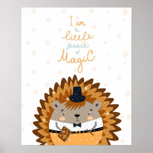 Poster Moderno ouriço scandi com citação mágica para berç