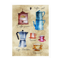 Moderno Potes de Café Vintage Grinder Watercolor A