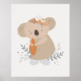 Poster Moderno scandi fofo Koala com flores Nursery