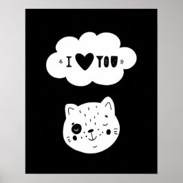 Poster Moderno scandi gatinho ama você berçário