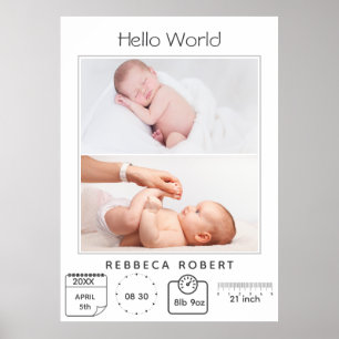 Poster Moderno Simples Novo Bebê Personalizado 2 Fotos