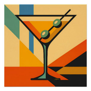 Pôster Moderno Sol Nascente Bauhaus Martini de Meados do