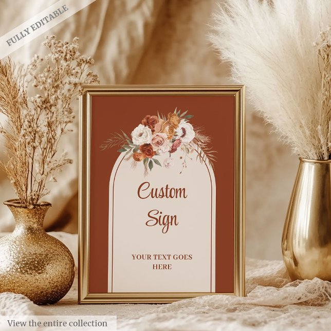 Poster Moderno Terracotta Pampas Sage Boho Personalizado  (Modern Terracotta Pampas Sage Boho Floral Custom Poster)