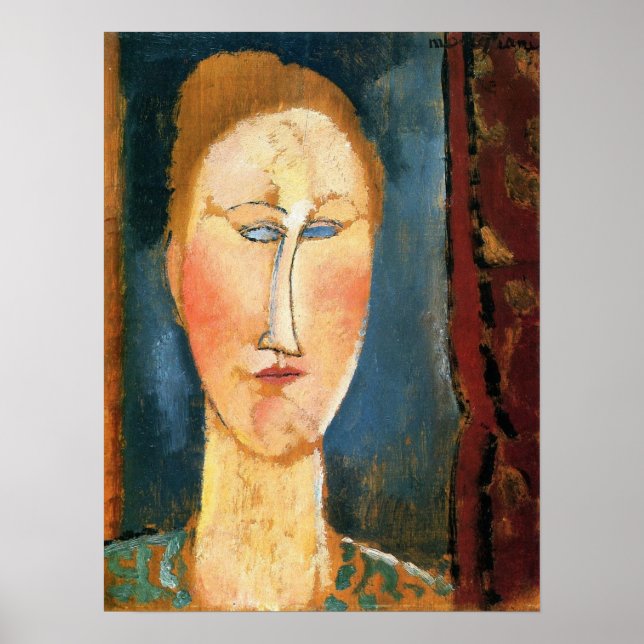 Poster Modigliani - Cabeça de mulher com cabelo vermelho (Frente)