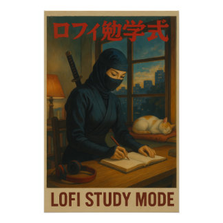 Pôster Modo de Estudo Female Ninja Lofi