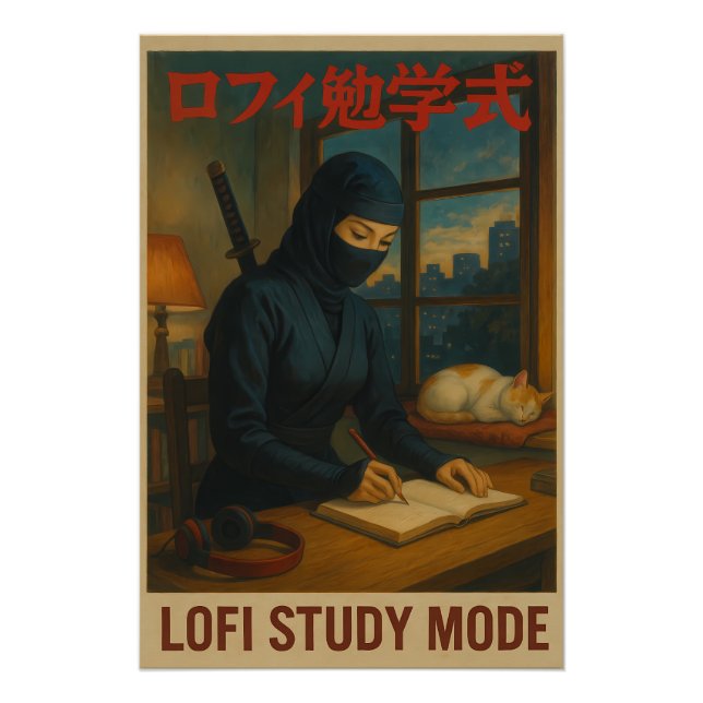 Pôster Modo de Estudo Female Ninja Lofi (Frente)