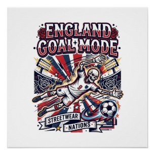 Pôster Modo Gol Inglaterra Esqueleto Atacante Nações Stre
