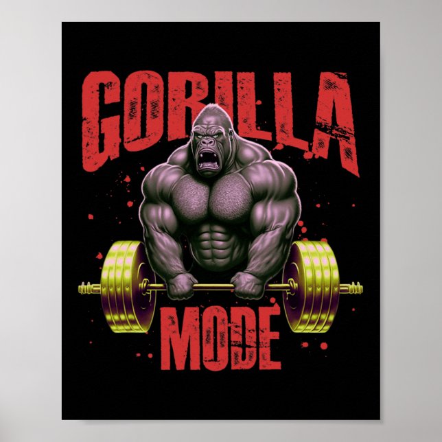 Poster Modo Gorila Levantamento de Peso Ginásio Treino de (Frente)