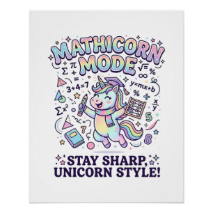 Pôster Modo Unicórnio Mathicorn Encantador Fundo Branco D