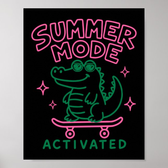 Poster Modo Verão Ativado Design de Jacaré Fofo (Frente)