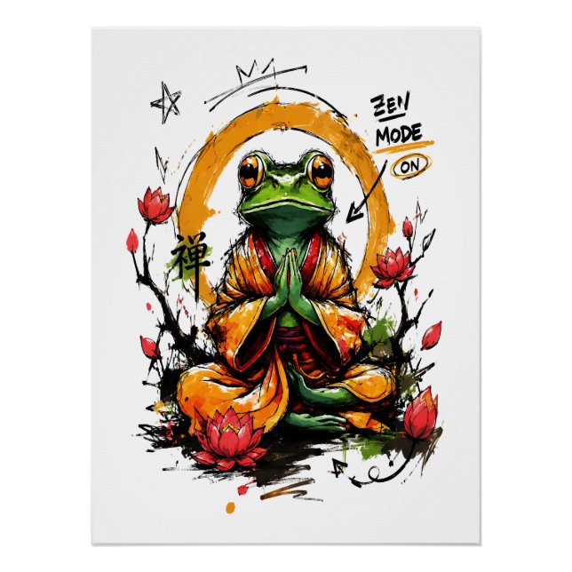 Pôster Modo Zen Ativado Saguinho Monge Meditando (Frente)