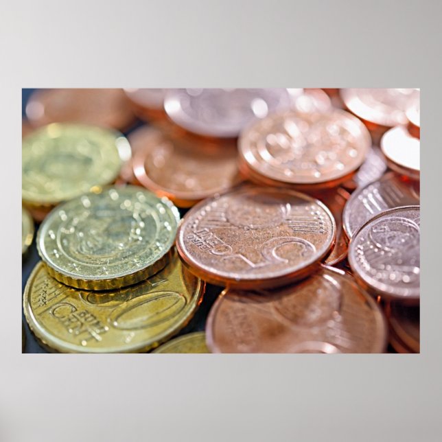 Poster moedas de euro sob raios de sol (Frente)
