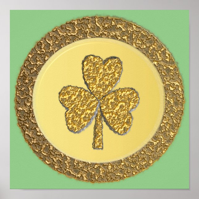 Poster Moedas Douradas de Shamrock irlandês sorte (Frente)