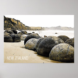 Poster Moeraki Boulders - viagem da Nova Zelândia