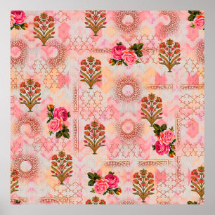 Poster Mogal sem costura com padrão floral floral em digi