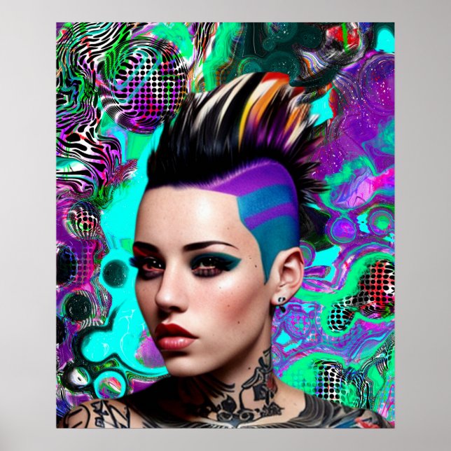 Poster Mohawk Punk Girl Abstrato Art (Frente)