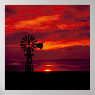 Pôster Moinho De Enxerce E Pôr Do Sol