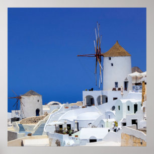Pôster Moinho de vento em Oia, Santorini, piscina