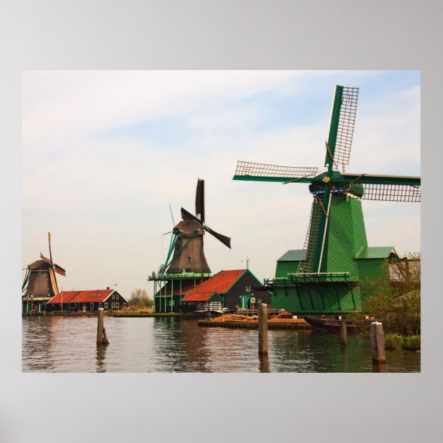 Poster Moinhos de vento holandeses, Zaanse Schans. (Frente)