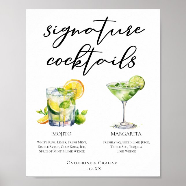 Poster Mojito Margarita Signature Cocktails Menu Casament (Frente)