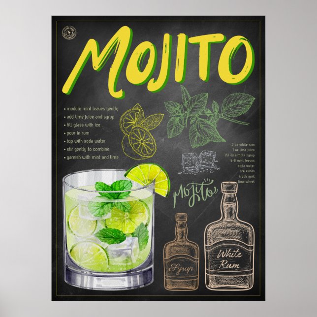 Poster Mojito Recebe Arte de Cocktail Chalkboard (Frente)