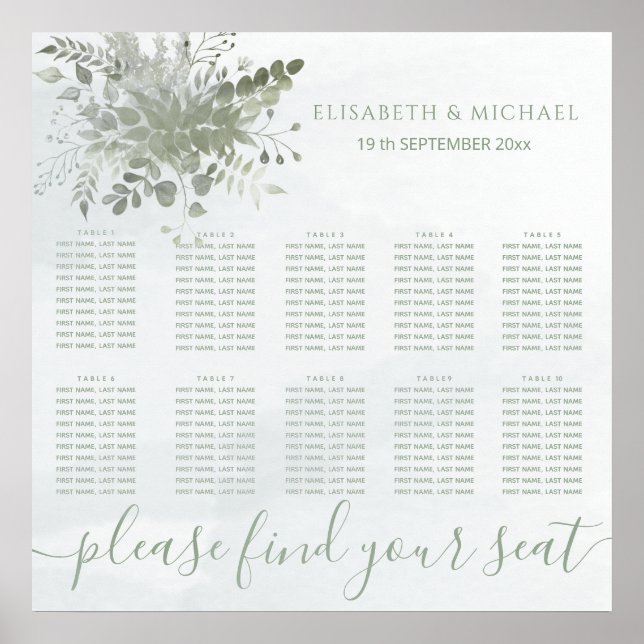 Poster Mola aquosa azul-poeira verde-aquosa eucalipto (Frente)