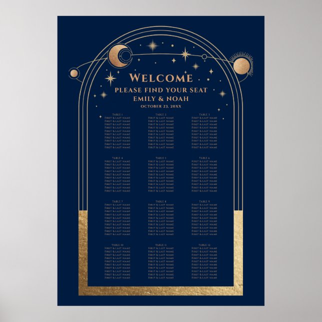 Poster Mola Azul Dourada Sol Mística Estrelas Casamento (Frente)