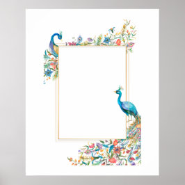 Poster Moldura com pavão em aquarela
