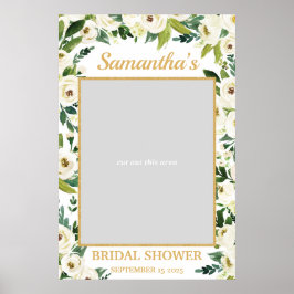 Poster Moldura de Adorno Floral Branco e Verde Boho