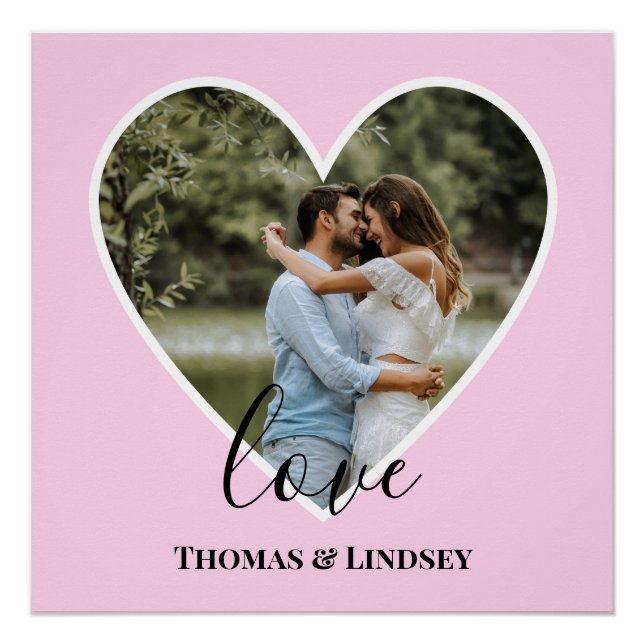 Pôster Moldura de Coração Rosa com Foto Personalizada Cal (Frente)
