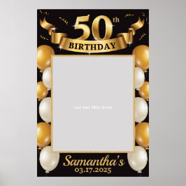 Poster Moldura de foto de 50º aniversário dourado preto