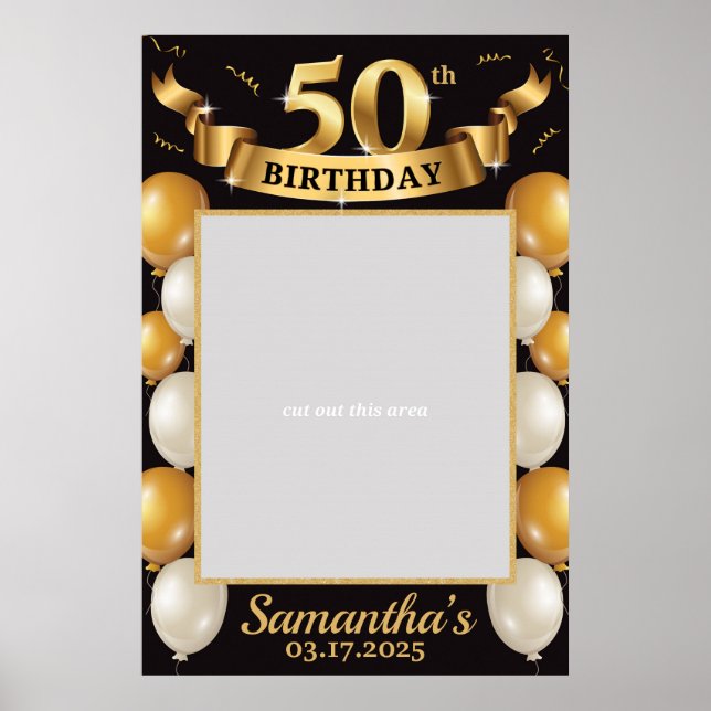 Poster Moldura de foto de aniversário de 50 anos Dourado  (Frente)