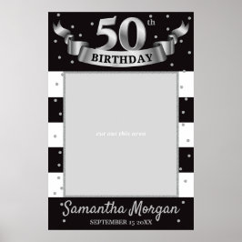 Poster Moldura de Foto de Aniversário Prata e Preto para