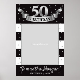 Poster Moldura de Foto de Aniversário Prata e Preto para