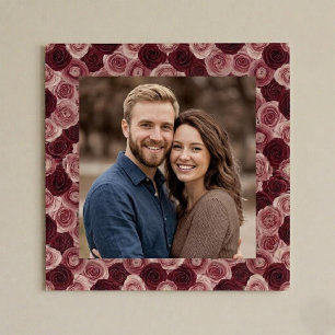 Poster Moldura de Foto de Borda Floral Rosa Profundo