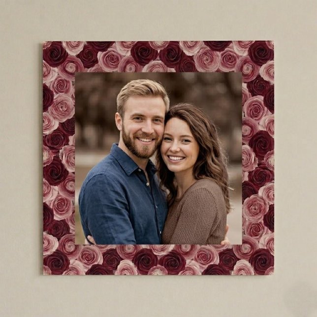 Poster Moldura de Foto de Borda Floral Rosa Profundo (Criador carregado)