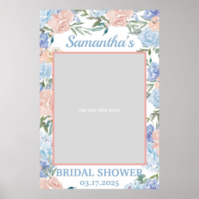 Poster Moldura de Foto Floral Rosa e Azul Boho (Frente)