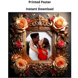 Poster Moldura de Foto Vitoriana Elegante com Rosas 3D