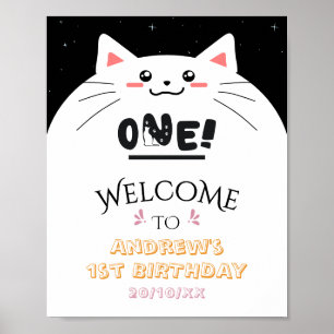 Poster Moldura de Gato Fofo com Estrelas Brilhantes Sinal