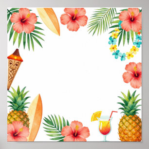 Poster Moldura de Hibisco Tropical Aloha Vibes