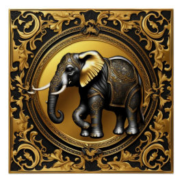 Pôster Moldura decorativa de ouro elefante